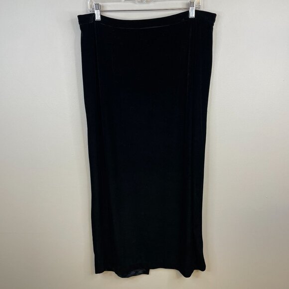 Vintage Old Money Holiday Velvet Maxi Skirt Size L Black Straight Elegant Party - Picture 1 of 10